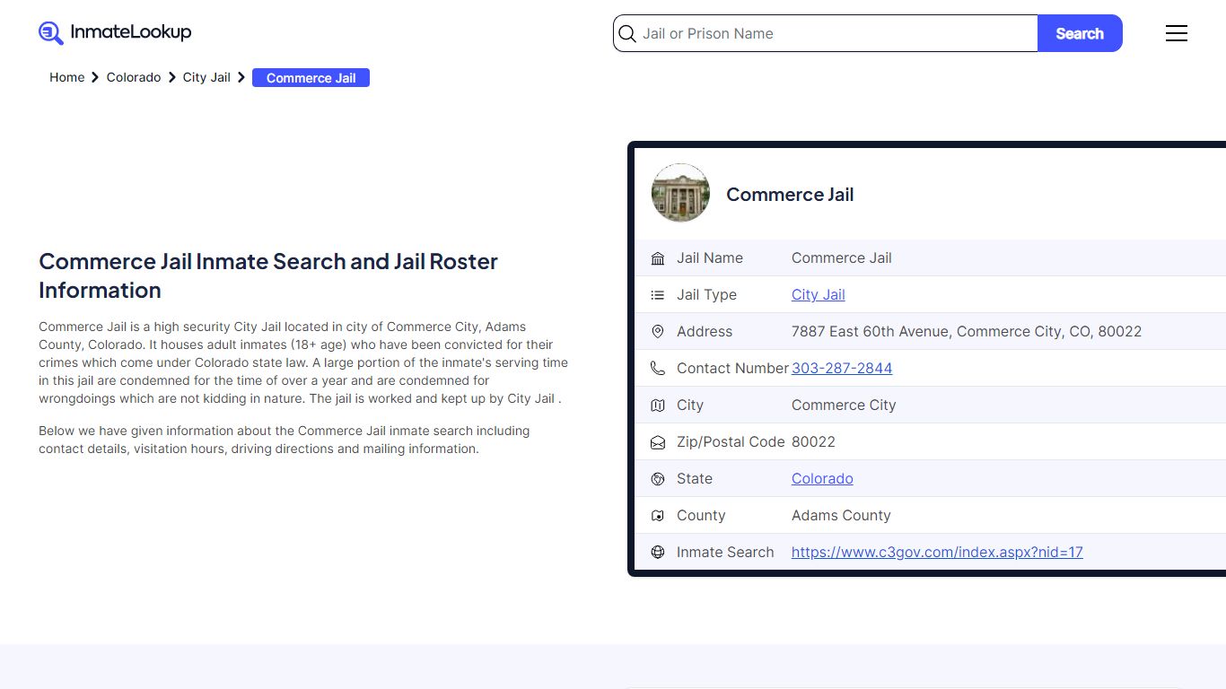 Commerce Jail (CO) Inmate Search Colorado - Inmate Lookup